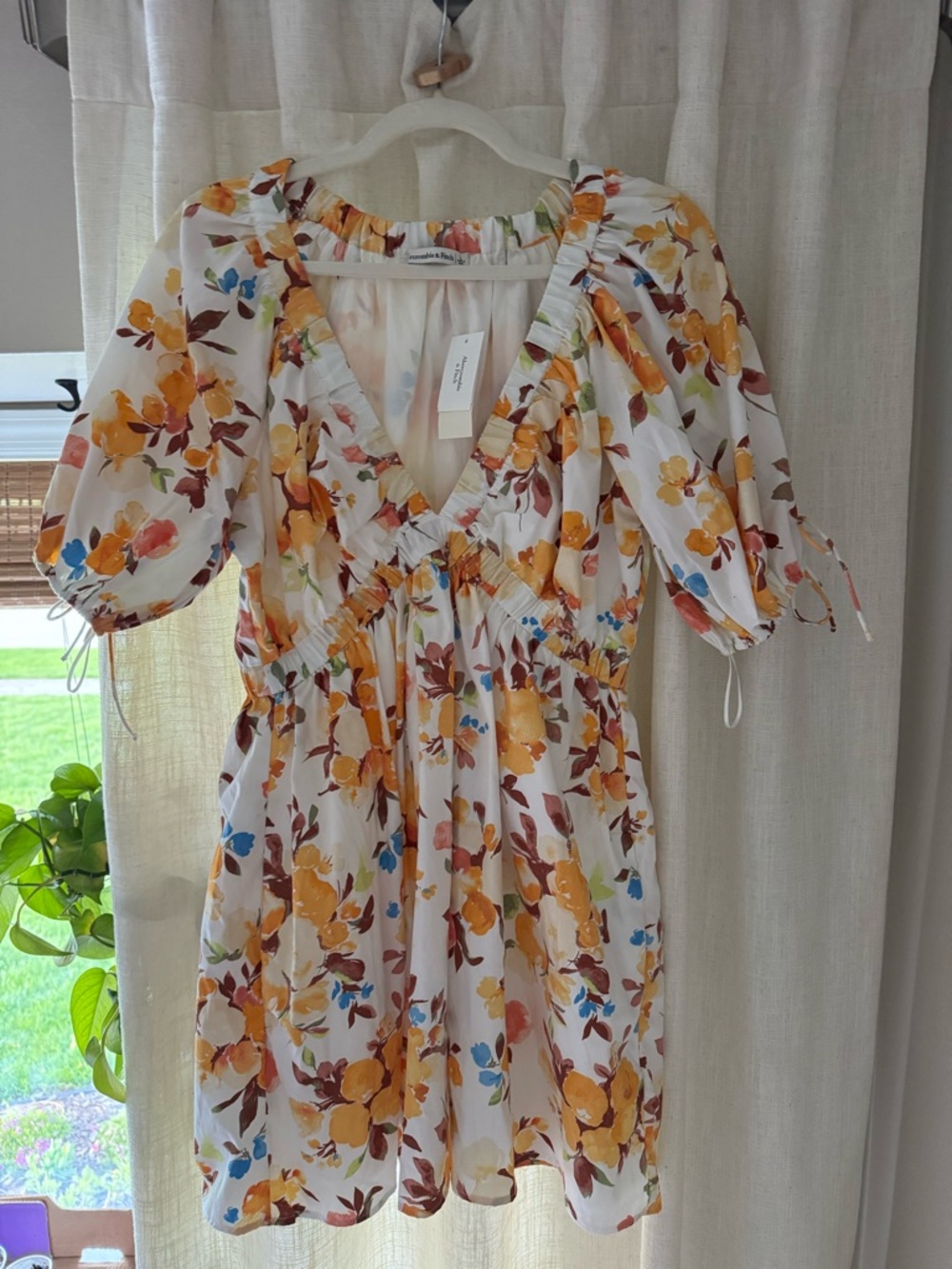 Abercrombie & Fitch White Floral Mini Dress with Yellow and Blue Accents
